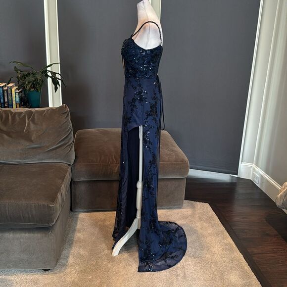 Women’s Blue Mermaid Fit Prom Dress Sparkly Sequins Lace Up Back Size 6 NWT - Picture 7 of 13